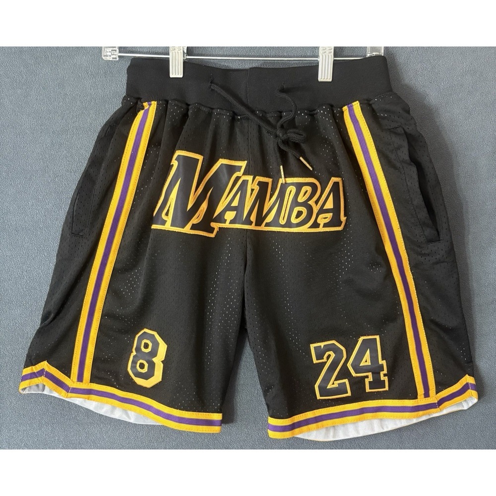 Kobe Bryant Black Mamba Mesh Basketball Shorts Black Yellow Embroidered Sz Small